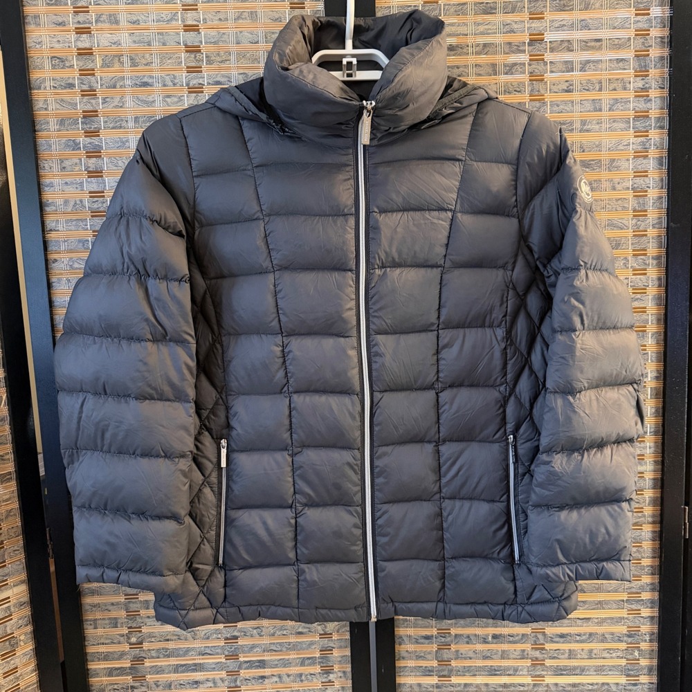 Michael Michael Kors Puffer Jacket Womens 1X Gray Packable Down Hooded Quilted